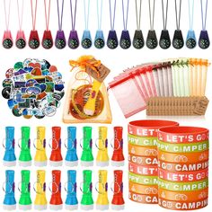 a bunch of items that are on a white background, including cups and candy canes