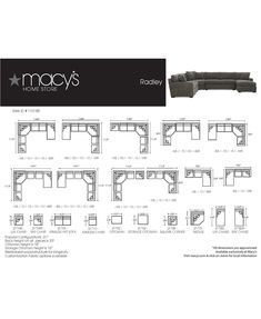 the macy's sectional sofa is shown in black and white, with instructions to make it