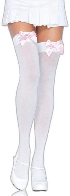 Fitted White Thigh-high Tights, White Stretch Thigh High Stockings, Tight-fitting White Legwear For Party, Fitted White Legwear For Party, White Knee-high Party Legwear, White Stretch Knee-high Legwear, White Thigh High Hosiery, White Thigh High Tights For Cosplay, White Stretch Stockings For Cosplay