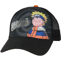 Are you a big fan of Naruto Uzumaki? Check out this awesome Naruto Youth Trucker Hat with his design on it! This adjustable hat is great for any young Naruto fan out there. Its mesh backing will keep your head cool on hot days, while the underbill features a print of element s. You'll love wearing this hat to show off your love for Naruto! Get yours now and complete your Naruto-inspired look! Black Fun Sports Hat, Fun Black Sports Hat, Fun Black Hat For Sports, Young Naruto, Ninja Training, Cartoon Backpack, Kids Hat, Collectible Trading Cards, Boys Accessories