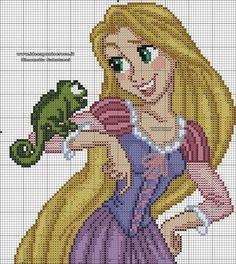 a cross stitch pattern with a princess holding a frog in her hand and smiling at the camera