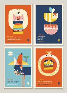 four posters with different types of food on them