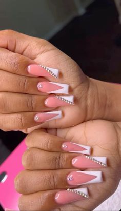 Hello Nails, Long Acrylic Nail Designs, Fancy Nails Designs, French Tip Acrylic Nails, Cute Acrylic Nail Designs