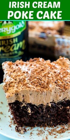 a piece of irish cream poke cake on a plate