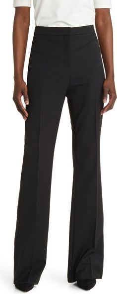 BOSS Tuleah Wool Flare Pants | Nordstrom Classic Flare Dress Pants For Business Casual, Classic Flare Dress Pants For Workwear, Flared Wide Leg Pants With Pressed Crease For Work, Tailored Flare Dress Pants For Workwear, Tailored Flare Dress Pants For Formal Occasions, Fitted Flare Pants With Pressed Crease, Fitted Flare Bottoms With Pressed Crease, Tailored Flare Bottoms With Pressed Crease, Tailored Wide Leg Flare Pants For Fall