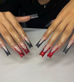 Bday Hairstyles, Bday Nails, Girly Acrylic, Long Nail Designs, Red Nail Designs, Short Acrylic, Black Nail Designs