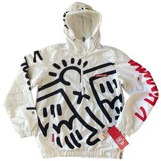 New With Tags Rare Licensed Keith Haring-Members Only Hoodie Windbreaker Dance Hip Hop Jacket S ***Beautiful Keith Haring Art All Over Front & Back! Just Fantastic Looking!*** Men Small New With Tags! Water Resistant Poly Taslon Shell Mesh Inside Lining Hood Drawstring Logo Rubber Patch Original Keith Haring Artwork Half Zip On Left Side - Easy Access Wash Instructions: Machine Wash Cold. Very Nice Material - Soft And Very Pliable, Feels Like Air Enhance Your Style With This Men's Keith Haring X Keith Haring Artwork, Dance Hip Hop, Keith Haring Art, Black Prints, Haring Art, Hip Hop Jacket, Members Only Jacket, Rubber Patch, Keith Haring