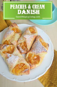 peaches and cream danish on a white plate