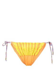 lemon yellow light orange colour-block design bead embellishment side tie fastening classic bottoms Be mindful to try on swimwear over your own garments. Yellow Drawstring Swimwear For Summer, Orange Tie-side Swimwear For Pool, String Swimwear With Side Ties For Beach Season, Beach Season String Swimwear With Side Ties, Nylon Tie-side Bottoms For Beach, Beach Nylon Bottoms With Side Ties, Festival String Tie Swimwear With Tie-side Bottom, Yellow Tie-side Bottom Swimwear For Beach, Summer String Bottoms With Side Ties