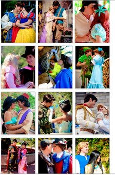 many different pictures of people dressed up as princesses and prince's in costume