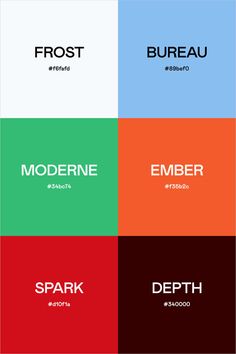 four different colored squares with the words moderne and deporth in each one