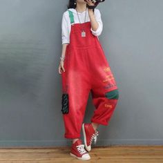 Comfortable, One of Kind. Overalls online shop,|Street|Denim|Solid Color|Full Length|Embroidery|Pullover|Loose|Red|Black|One Size|Spring/Fall|Hand Wash Christmas Overalls, Coveralls Workwear, 90s Overalls, Overalls 90s, Red Overalls, Black Denim Overalls, Shop Street, Embroidery Red, Outfit Verano