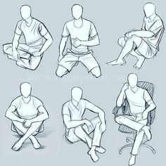 the various poses of a man sitting on a chair