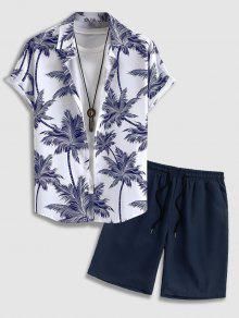 Tropical Coconut Tree Print Short Sleeve Hawaiian Shirt And Casual Shorts Two Pieces Set In LIGHT COFFEE | ZAFUL 2023 Men Outfits Swag, Mens Tops Fashion