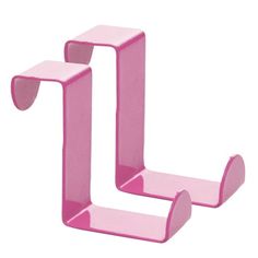 two pink shelf brackets are shown against a white background, one is shaped like the letter l