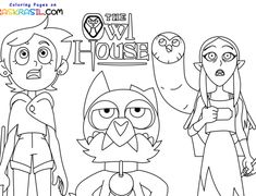 three cartoon characters with the words owl house on them