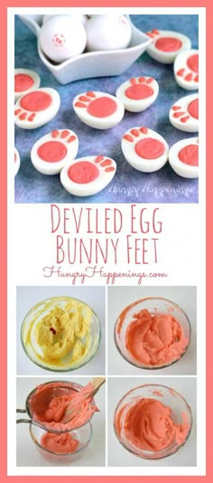 deviled egg bunny feet recipe with instructions for making deviled eggs in the microwave