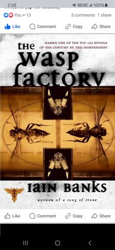 the wasp factory by jan banks is shown on an iphone screen, and it appears to have been altered