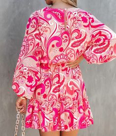 All presale items take up to 10-15 business days for shipment. Weekends and holidays are not considered business days. Pink Paisley Print Beach Dress, Chic Long Sleeve Paisley Mini Dress, Chic Long Sleeve Paisley Print Mini Dress, Casual Paisley Print Beach Cover-up Dress, Summer V-neck Mini Dress With Paisley Print, Business Day, Paisley, Mini Dress, Holidays