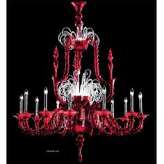 a red chandelier hanging from the ceiling