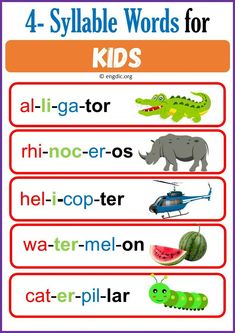 four different words that are in the same language for children to learn and practice with