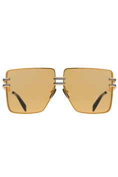 BALMAIN-Gendarme Gold and Amber Unisex Sunglasses-GLD/BLK Parisian House, Olivier Rousteing, Marissa Collections, Pierre Balmain, Black Rhodium, Unisex Sunglasses, Clothing Size Chart, Signature Style, Gold Black