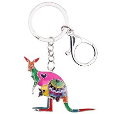 a keychain with a kangaroo on the front and an animal on the back