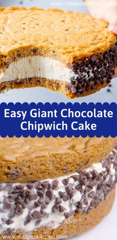 giant chocolate chipwich cake with white frosting and oreo cookies