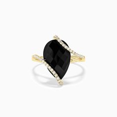 Effy Eclipse 14K Yellow Gold Onyx and Diamond Teardrop Ring, 6.49 TCW | effyjewelry.com Dark Wedding Ideas, Ring Ding Dong, Gold Heart Ring, Diamond Ring Engagement, Goth Wedding, Future Engagement Rings, Dark Wedding, Non Traditional Wedding, Teardrop Ring