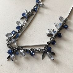 Blue Beaded Statement Necklace With Silver Snake Chain. Elegant Blue Metal Chain Necklace, Blue Multi-strand Metal Jewelry, Blue Double Strand Necklaces For Party, Blue Double Strand Necklace For Party, Vera Wang Jewelry, Accessory Inspo, Silver Snake Chain, Beaded Statement Necklace, Simply Vera Wang