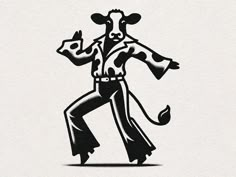 a black and white drawing of a man in a cow suit with his arms out