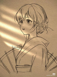 a drawing of a woman with a flower in her hair