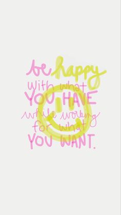 the words are written in pink and yellow on a white background with an image of a smiley