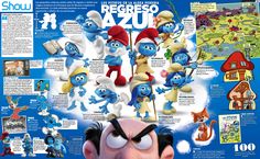 an advertisement for the smurfs show featuring characters from various countries and their families