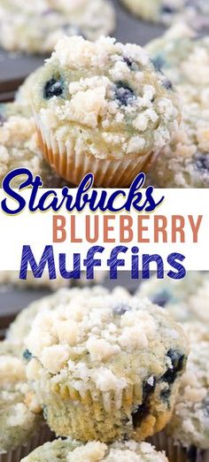 blueberry muffins stacked on top of each other with the words starbucks's blueberry muffins above them