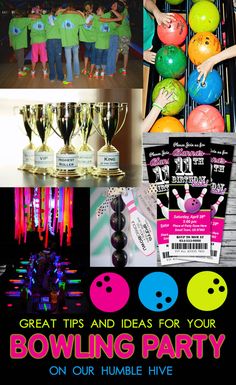 bowling party with neon colors and decorations