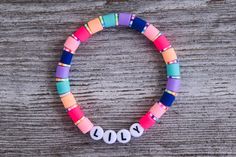 Teach Clay Bead Bracelet, Clay Bead Organization, Clay Bead Bracelets With Words, Neon Clay Bead Bracelets, Preppy Clay Bead Bracelets, Polymer Clay Bead Bracelet, Clay Bead Jewelry, Heishi Bracelets