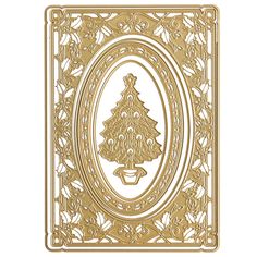 an ornate gold frame with a christmas tree in the center