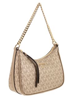 69% Coated canvas, 17% Polyester, 13% Cotton, 1% Polyurethane Finish: 100% Leather Lining: 100% Polyester | Michael Kors Women's Jet Set Charm Small Shoulder Bag With Logo in Camel | FW23/24 Designer Everyday Shoulder Bag In Signature Coated Canvas, Designer Shoulder Bag In Signature Coated Canvas For Everyday, Satchel Bags In Signature Coated Canvas With Adjustable Strap, Signature Coated Canvas Shoulder Bag, Signature Coated Canvas Shoulder Bag With Adjustable Strap, Modern Shoulder Bag In Signature Coated Canvas, Modern Crossbody Shoulder Bag In Signature Coated Canvas, Signature Coated Canvas Satchel With Branded Hardware, Modern Signature Coated Canvas Crossbody Shoulder Bag