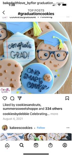 an image of some cookies with graduation decorations on them and the caption congratulations graduates grad