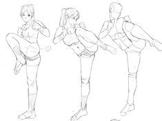 three different poses of a woman in various positions