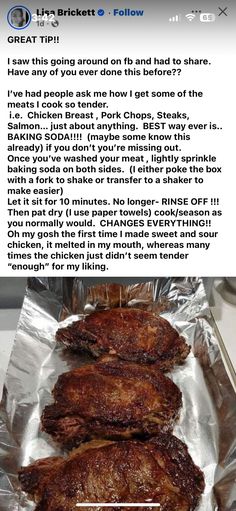 three steaks on tin foil sitting on top of a counter next to an email message