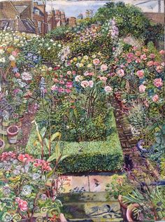 a painting of a garden filled with lots of flowers