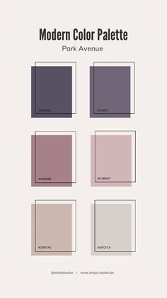 the modern color palette for park avenue is shown in shades of pink, purple and grey