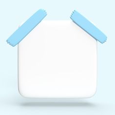 a white square with two blue toothbrushes sticking out of it's sides