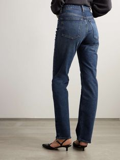 Straight Fit Denim Blue Pants For Fall, Denim Blue Straight Fit Pants For Fall, Dark Wash Mid-rise Mom Jeans, Straight Silhouette Denim Jeans For Spring, Spring Straight Silhouette Denim Jeans, Classic Straight Fit Wide Leg Cropped Jeans, Classic Non-stretch Straight Leg Jeans, Wide Leg Straight Fit Rigid Denim Jeans, Medium Wash Straight Leg Mom Fit Pants