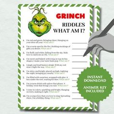 grinch riddles what am i? printable activity book for kids and adults