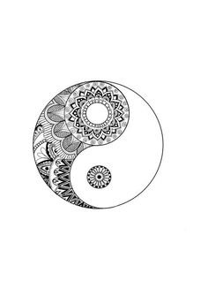 a black and white drawing of a yin - yang symbol with an intricate design on it