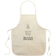 a white apron with the words boss on it