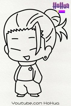 a cartoon drawing of a girl with her hair pulled back and eyes closed, standing in front of a white background